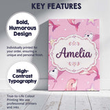 Personalised Name Cute Pink Dolphins and Custom  Unique Gift Idea Elegant Feature Canvas Wall Art Print Decor Picture Ready to Hang
