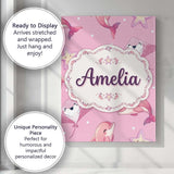 Personalised Name Cute Pink Dolphins and Custom  Unique Gift Idea Elegant Feature Canvas Wall Art Print Decor Picture Ready to Hang