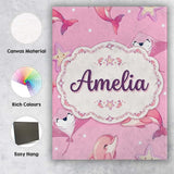 Personalised Name Cute Pink Dolphins and Custom  Unique Gift Idea Elegant Feature Canvas Wall Art Print Decor Picture Ready to Hang