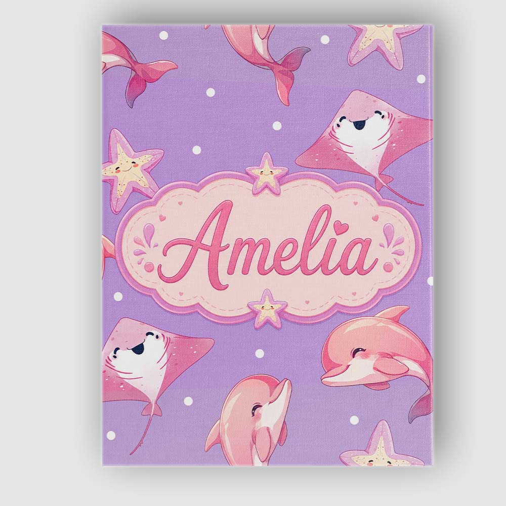 Personalised Name Cute Pink Dolphins and Custom  Unique Gift Idea Elegant Feature Canvas Wall Art Print Decor Picture Ready to Hang