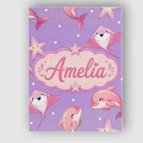 Personalised Name Cute Pink Dolphins and Custom  Unique Gift Idea Elegant Feature Canvas Wall Art Print Decor Picture Ready to Hang