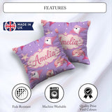 Custom Name Cute Pink Dolphins and Starfish Ocean Pattern Purple Square Filled Cushion Throw Pillow Sofa Bed Home Decor Zip Washable UK Made
