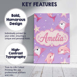 Personalised Name Cute Pink Dolphins and Custom  Unique Gift Idea Elegant Feature Canvas Wall Art Print Decor Picture Ready to Hang