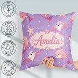 Custom Name Cute Pink Dolphins and Starfish Ocean Pattern Purple Square Filled Cushion Throw Pillow Sofa Bed Home Decor Zip Washable UK Made