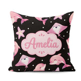 Custom Name Pink Dolphins and Starfish Seamless Ocean Light Grey Square Filled Cushion Throw Pillow Sofa Bed Home Decor Zip Washable UK Made