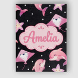 Personalised Name Cute Pink Dolphins and Custom  Unique Gift Idea Elegant Feature Canvas Wall Art Print Decor Picture Ready to Hang