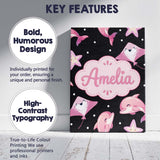 Personalised Name Cute Pink Dolphins and Custom  Unique Gift Idea Elegant Feature Canvas Wall Art Print Decor Picture Ready to Hang