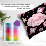 Custom Name Pink Dolphins and Starfish Seamless Ocean Light Grey Square Filled Cushion Throw Pillow Sofa Bed Home Decor Zip Washable UK Made