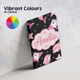 Personalised Name Cute Pink Dolphins and Custom  Unique Gift Idea Elegant Feature Canvas Wall Art Print Decor Picture Ready to Hang