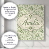Personalised Name Classic Green Floral Custom  Modern Room Accent Elegant Feature Canvas Wall Art Print Decor Picture Ready to Hang