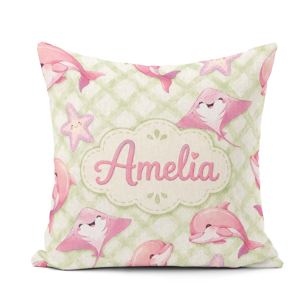 Custom Name Abstract Green Watercolor Diamond Lattice Background Square Filled Cushion Throw Pillow Sofa Bed Home Decor Zip Washable UK Made