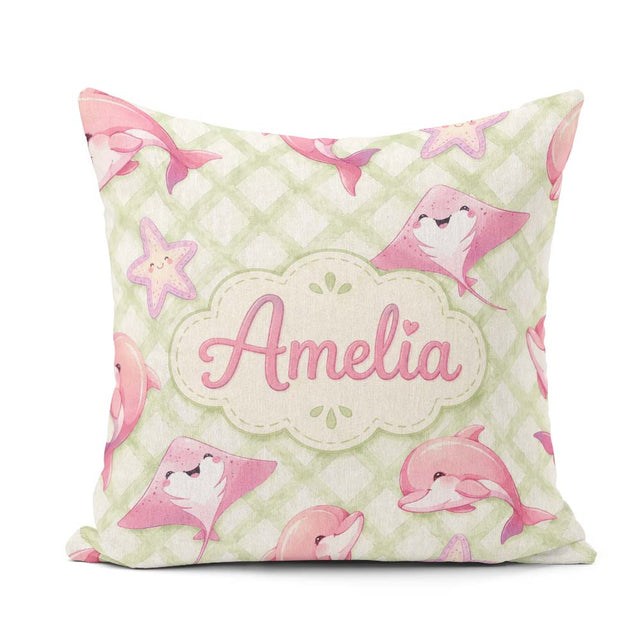 Custom Name Abstract Green Watercolor Diamond Lattice Background Square Filled Cushion Throw Pillow Sofa Bed Home Decor Zip Washable UK Made