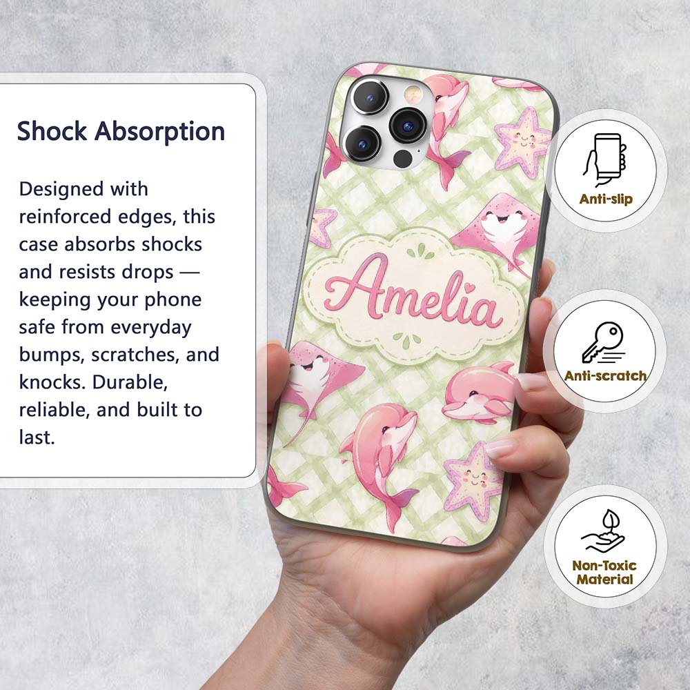Abstract Green Watercolor Diamond Lattice Soft Custom Name Protective Phone Case Mobile Cover Durable Everyday Smartphone Shock Resistant