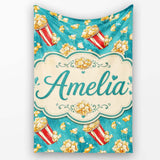 Popcorn Buckets and Kernels Fun Snack Seamless Pattern Teal Lovely  Personalised Custom Name Super Soft Fleece Blanket Bed Sofa Throw