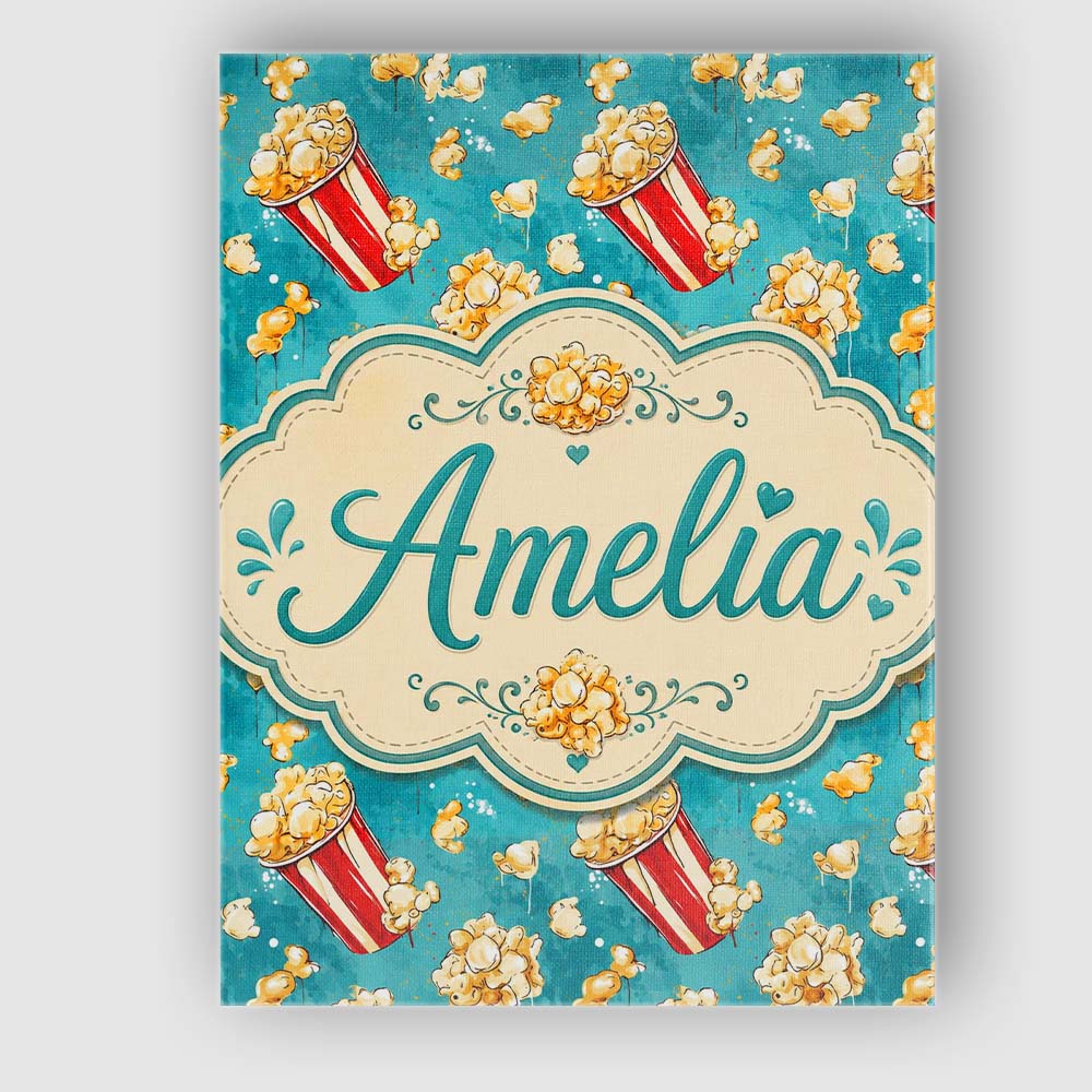 Personalised Name Popcorn Buckets and Custom Modern Room Accent Creative Decorator Style Canvas Wall Art Print Decor Picture Ready to Hang