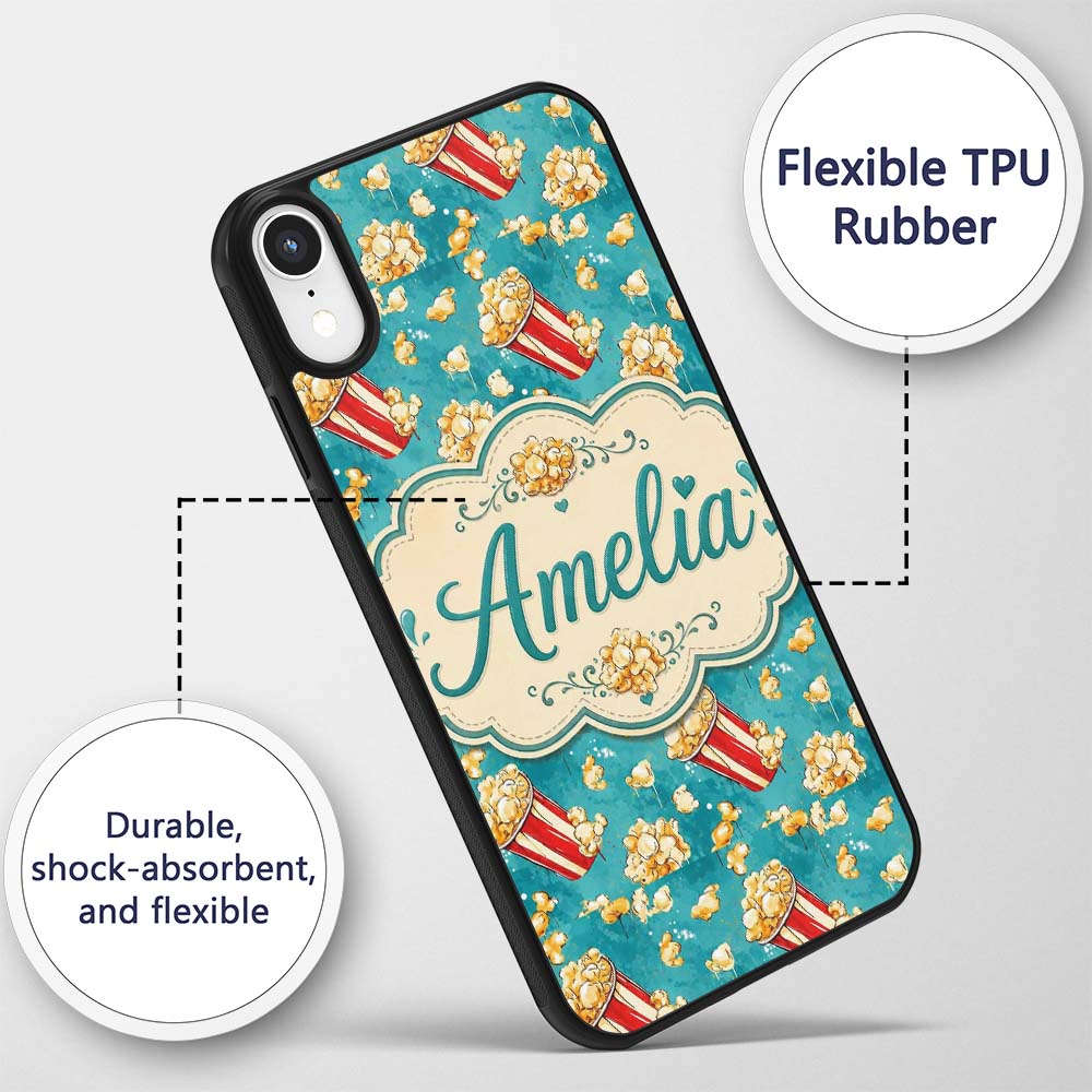 Popcorn Buckets and Kernels Fun Snack Seamless Custom Name Protective Phone Case Mobile Cover Durable Everyday Smartphone Shock Resistant