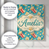 Personalised Name Popcorn Buckets and Custom Modern Room Accent Creative Decorator Style Canvas Wall Art Print Decor Picture Ready to Hang