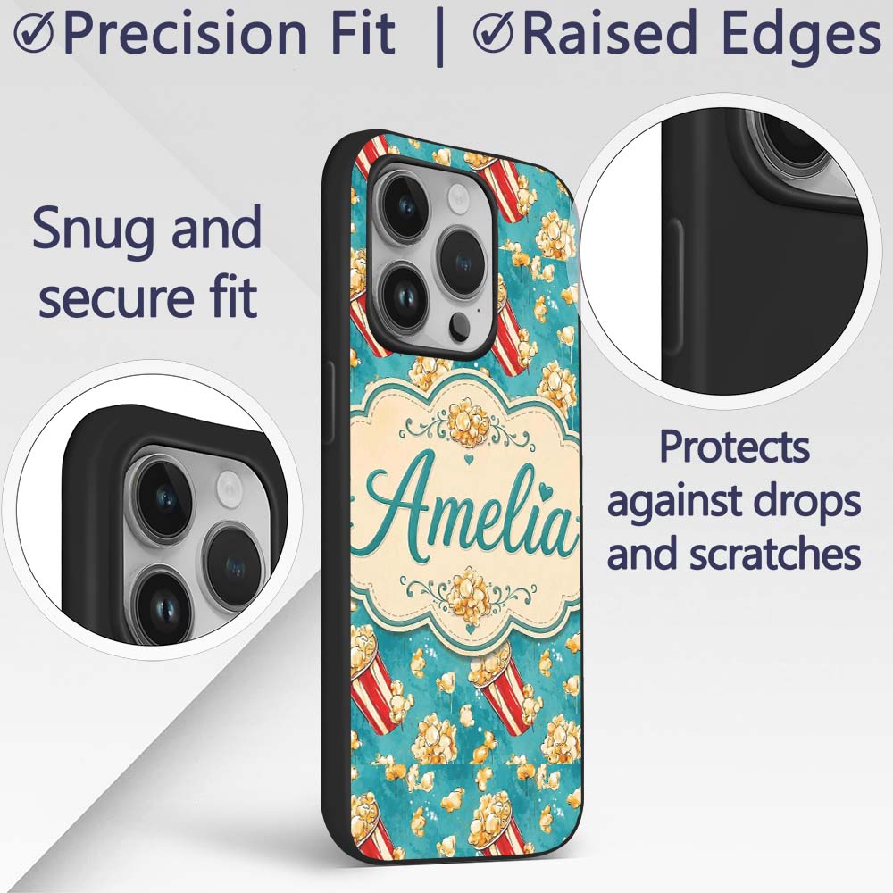 Popcorn Buckets and Kernels Fun Snack Seamless Custom Name Protective Phone Case Mobile Cover Durable Everyday Smartphone Shock Resistant