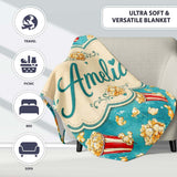 Popcorn Buckets and Kernels Fun Snack Seamless Pattern Teal Lovely  Personalised Custom Name Super Soft Fleece Blanket Bed Sofa Throw