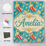 Personalised Name Popcorn Buckets and Custom Modern Room Accent Creative Decorator Style Canvas Wall Art Print Decor Picture Ready to Hang