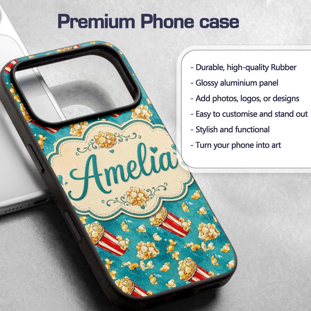 Popcorn Buckets and Kernels Fun Snack Seamless Custom Name Protective Phone Case Mobile Cover Durable Everyday Smartphone Shock Resistant