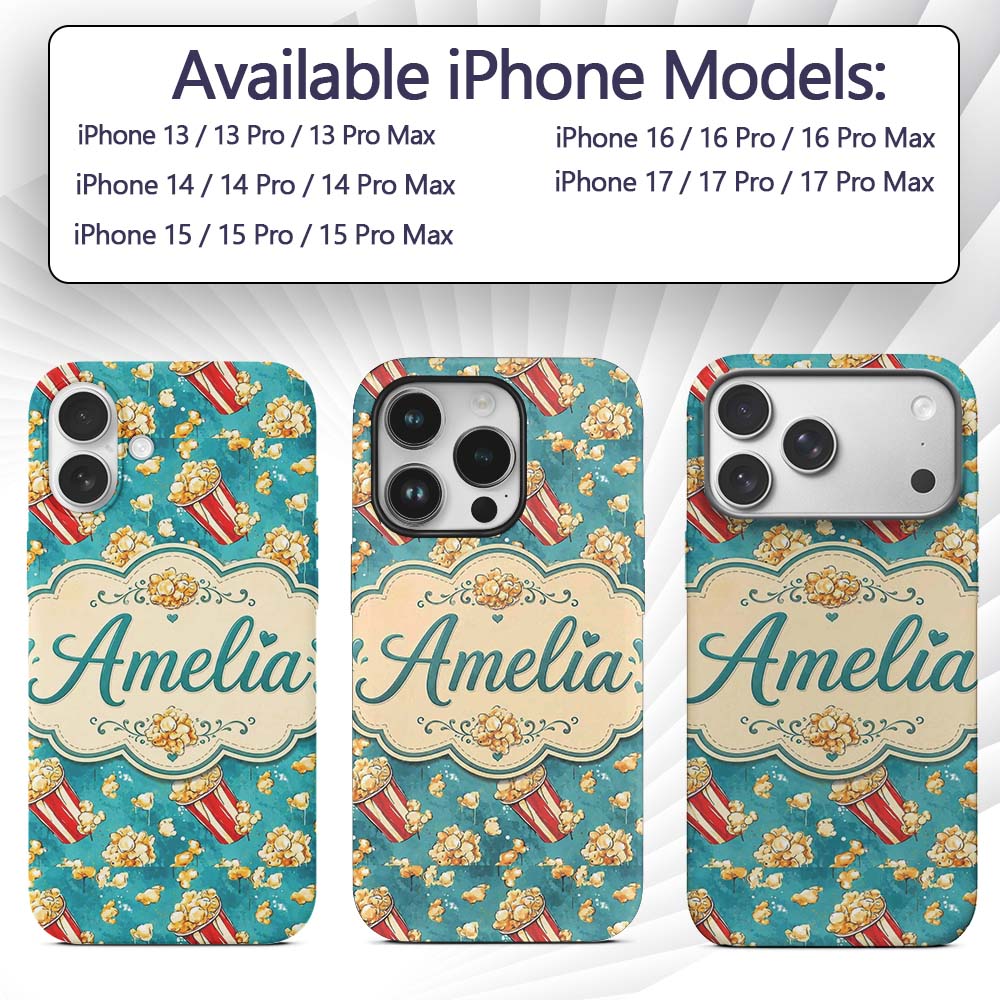 Popcorn Buckets and Kernels Fun Snack Seamless Custom Name Protective Phone Case Mobile Cover Durable Everyday Smartphone Shock Resistant