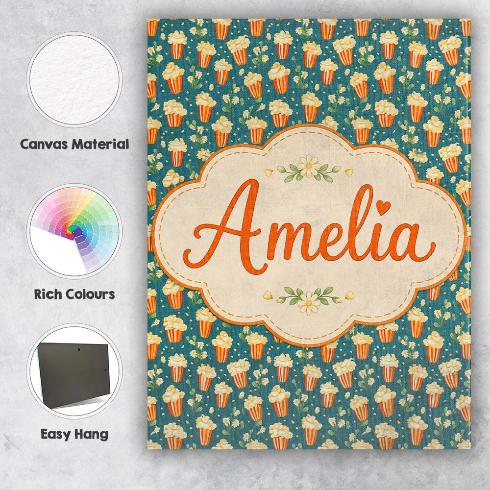 Personalised Name Popcorn Buckets and Custom Modern Room Accent Creative Decorator Style Canvas Wall Art Print Decor Picture Ready to Hang