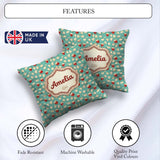Custom Name Popcorn Buckets and Kernels on Teal Polka Background Square Filled Cushion Throw Pillow Sofa Bed Home Decor Zip Washable UK Made