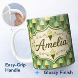Personalized Custom Name Vintage Mint Green Ice Cream Cones Seamless Pattern Sweet Dessert 11oz Ceramic Coffee Tea Mug White Large Handle