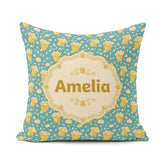 Custom Name Golden Popcorn Buckets and Scattered Kernels on Blue Square Filled Cushion Throw Pillow Sofa Bed Home Decor Zip Washable UK Made