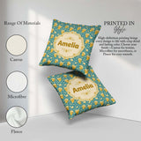 Custom Name Golden Popcorn Buckets and Scattered Kernels on Blue Square Filled Cushion Throw Pillow Sofa Bed Home Decor Zip Washable UK Made