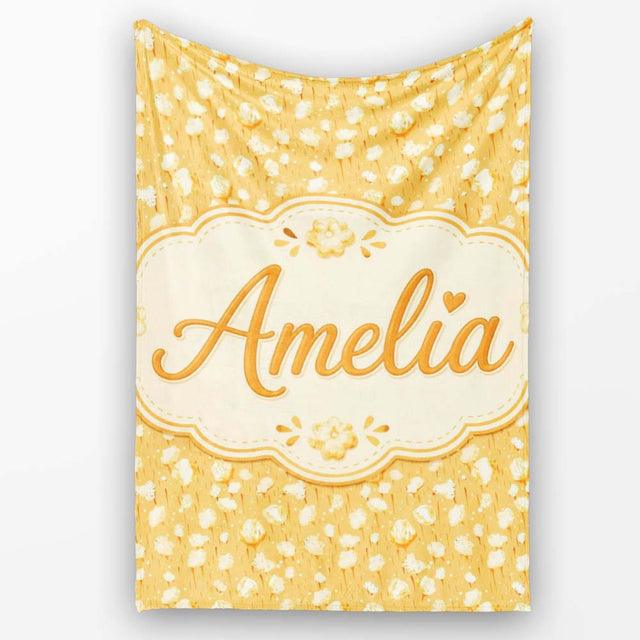Light Butter Popcorn Pieces on Warm Yellow Background Seamless Food  Personalised Custom Name Super Soft Fleece Blanket Bed Sofa Throw