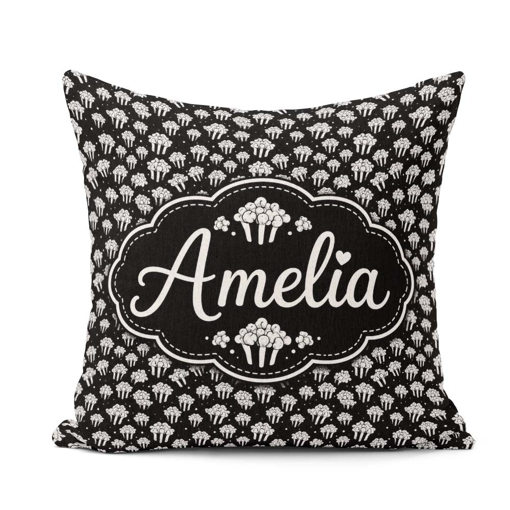 Custom Name Minimal Monochrome Popcorn Buckets on Black Seamless Square Filled Cushion Throw Pillow Sofa Bed Home Decor Zip Washable UK Made