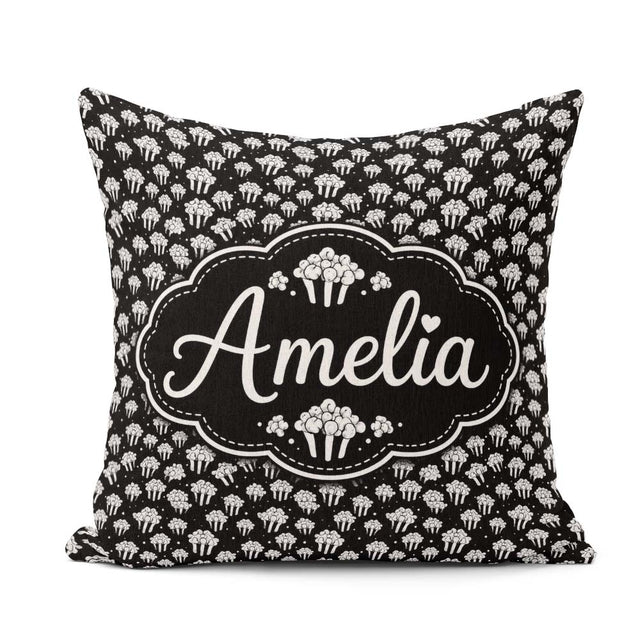 Custom Name Minimal Monochrome Popcorn Buckets on Black Seamless Square Filled Cushion Throw Pillow Sofa Bed Home Decor Zip Washable UK Made