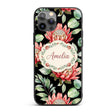 Elegant Protea Flowers with Green Leaves on White Custom Name Protective Phone Case Mobile Cover Durable Everyday Smartphone Shock Resistant