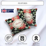 Custom Name Elegant Protea with Green Leaves on White Background Square Filled Cushion Throw Pillow Sofa Bed Home Decor Zip Washable UK Made