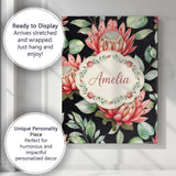 Personalised Name Elegant Protea Flowers Custom  Interior Decorative Contemporary Canvas Wall Art Print Decor Picture Ready to Hang