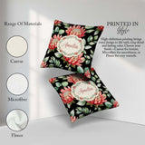 Custom Name Elegant Protea with Green Leaves on White Background Square Filled Cushion Throw Pillow Sofa Bed Home Decor Zip Washable UK Made