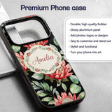 Elegant Protea Flowers with Green Leaves on White Custom Name Protective Phone Case Mobile Cover Durable Everyday Smartphone Shock Resistant