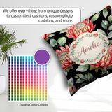 Custom Name Elegant Protea with Green Leaves on White Background Square Filled Cushion Throw Pillow Sofa Bed Home Decor Zip Washable UK Made