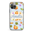 Cute Watercolor Pumpkins and Candy Sweets on Soft Custom Name Protective Phone Case Mobile Cover Durable Everyday Smartphone Shock Resistant