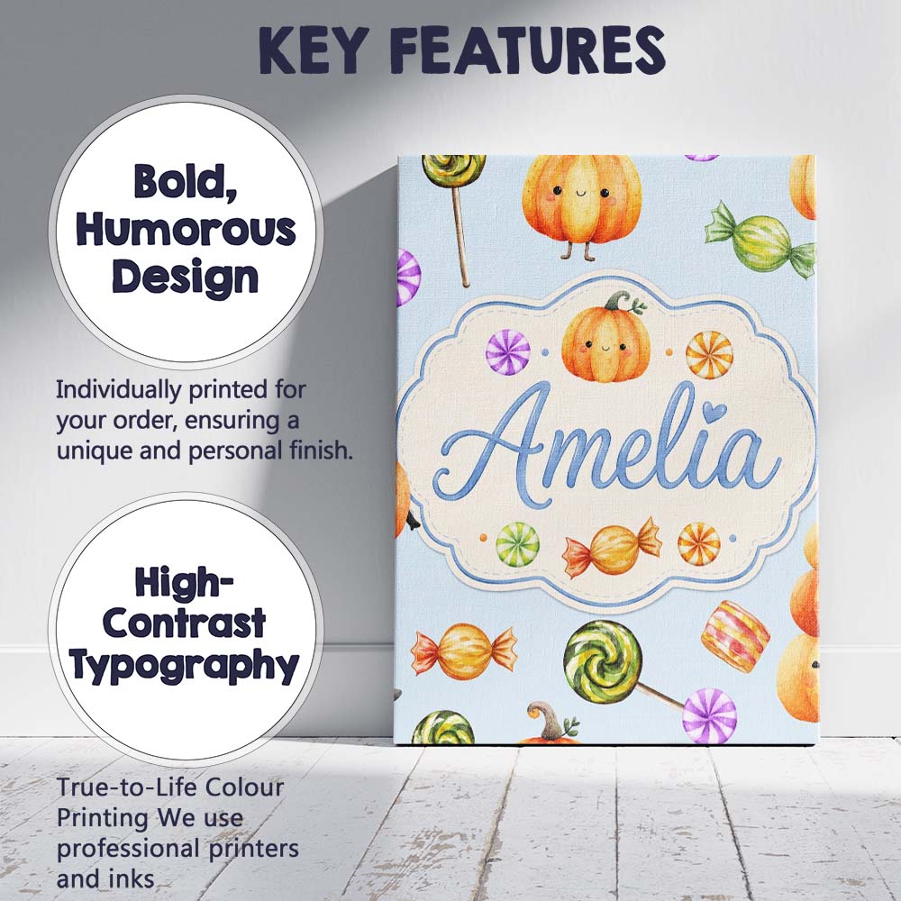 Personalised Name Cute Watercolor Pumpkins Custom  Unique Gift Idea Elegant Feature Canvas Wall Art Print Decor Picture Ready to Hang