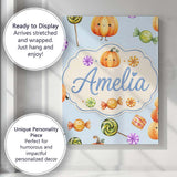 Personalised Name Cute Watercolor Pumpkins Custom  Unique Gift Idea Elegant Feature Canvas Wall Art Print Decor Picture Ready to Hang