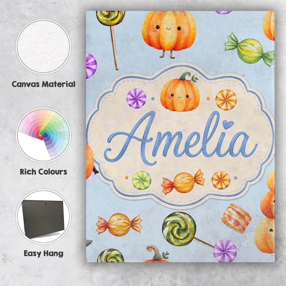 Personalised Name Cute Watercolor Pumpkins Custom  Unique Gift Idea Elegant Feature Canvas Wall Art Print Decor Picture Ready to Hang