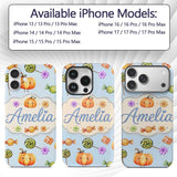 Cute Watercolor Pumpkins and Candy Sweets on Soft Custom Name Protective Phone Case Mobile Cover Durable Everyday Smartphone Shock Resistant