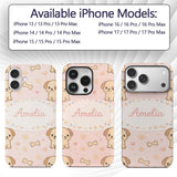 Cute Puppy Dog Cartoon Animal Printed Design Custom Name Protective Phone Case Mobile Cover Durable Everyday Smartphone Shock Resistant