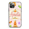 Cute Watercolor Pumpkins and Candy Sweets on Custom Name Protective Phone Case Mobile Cover Durable Everyday Smartphone Shock Resistant