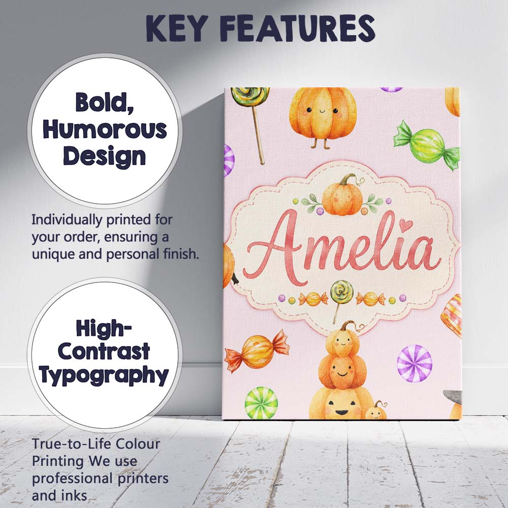 Personalised Name Cute Watercolor Pumpkins Custom  Unique Gift Idea Elegant Feature Canvas Wall Art Print Decor Picture Ready to Hang