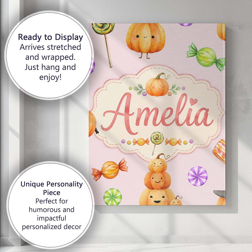 Personalised Name Cute Watercolor Pumpkins Custom  Unique Gift Idea Elegant Feature Canvas Wall Art Print Decor Picture Ready to Hang
