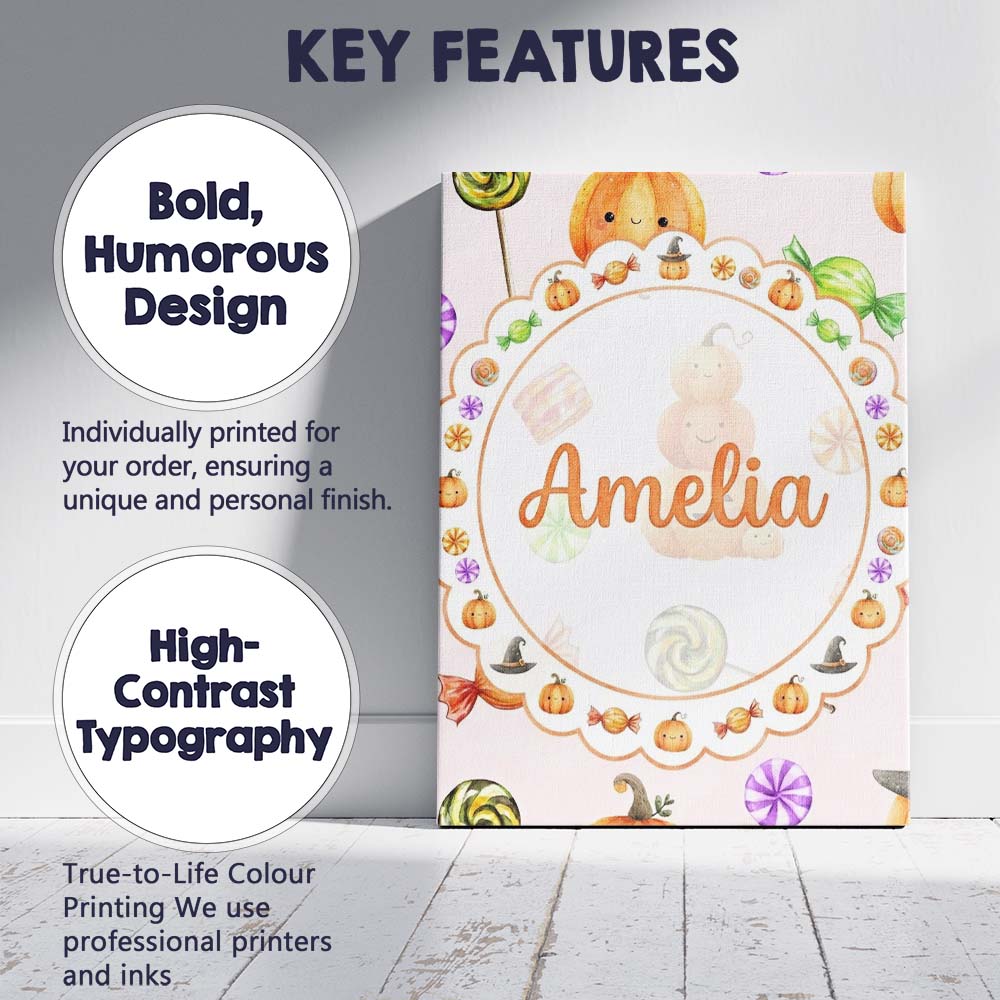 Personalised Name Cute Watercolor Pumpkins Custom  Unique Gift Idea Elegant Feature Canvas Wall Art Print Decor Picture Ready to Hang